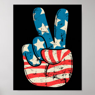 Póster Bandera De EE. UU. Signo De Paz Mano 4 De Julio Pa