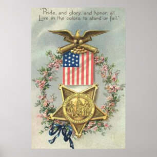 Póster Bandera de EE. UU. Unión Medalla de Guerra Civil C