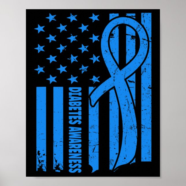 Póster Bandera De Eeuu Guerrero Diabético Diabetes Azules (Frente)