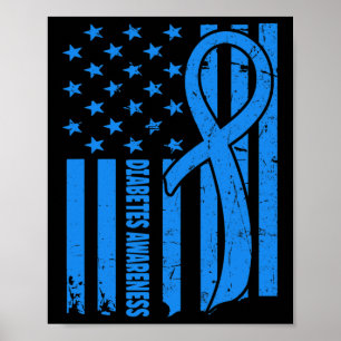 Póster Bandera De Eeuu Guerrero Diabético Diabetes Azules