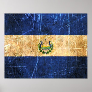 Póster Bandera de El Salvador, vintage y rota