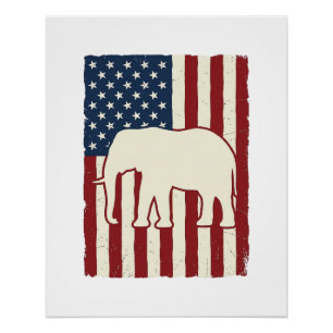 Póster Bandera de elefante patriótico diseño vectorial vi