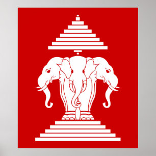 Póster Bandera de Erawan Three Heheed Elephant Lao/Laos