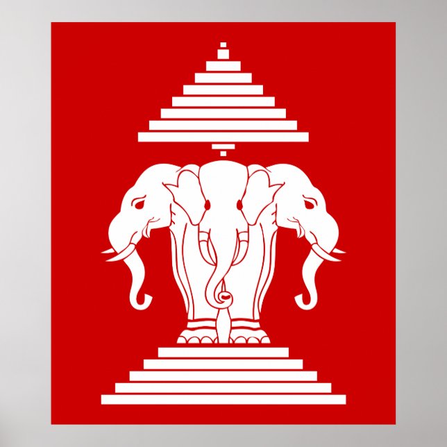 Póster Bandera de Erawan Three Heheed Elephant Lao/Laos (Frente)