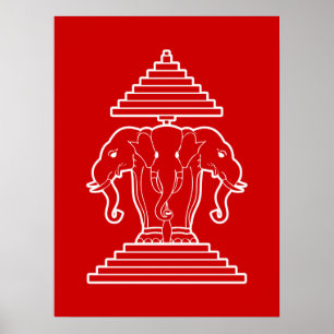 Póster Bandera de Erawan Three Heheed Elephant Lao/Laos