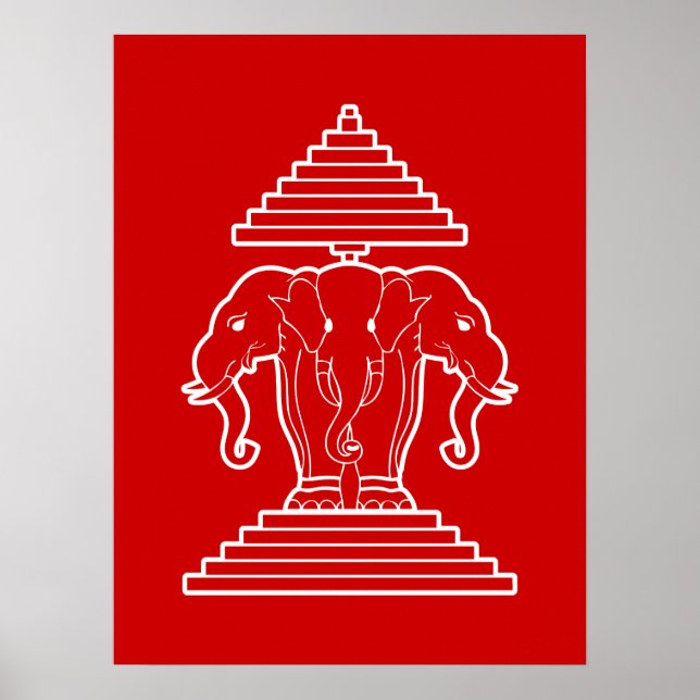 Póster Bandera de Erawan Three Heheed Elephant Lao/Laos (Frente)
