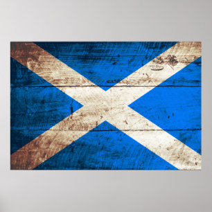 Póster Bandera de Escocia en grano de madera viejo