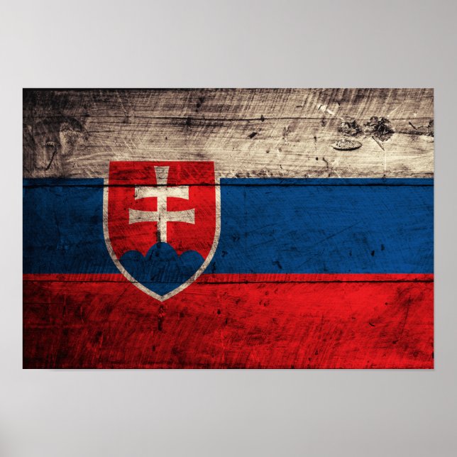 Póster Bandera de Eslovaquia de madera antigua (Frente)
