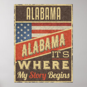 Póster Bandera de Estados Unidos de Alabama