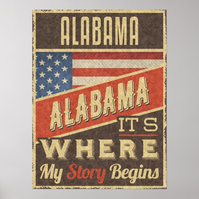 Póster Bandera de Estados Unidos de Alabama (Frente)