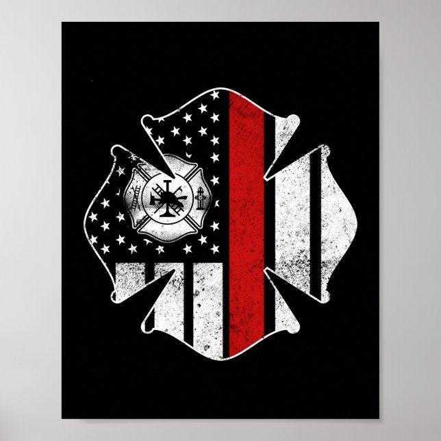 Póster Bandera de Estados Unidos del bombero de bomberos  (Frente)
