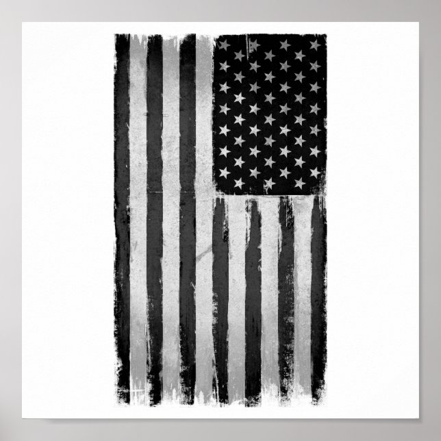 Póster Bandera de Estados Unidos en blanco y negro (Frente)