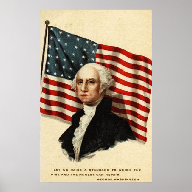 Póster Bandera de Estados Unidos-George Washington (Frente)