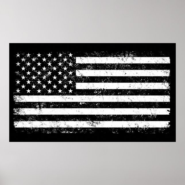 Póster Bandera de Estados Unidos, negro y blanco (Frente)