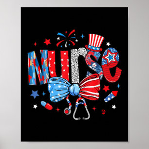 Póster Bandera De Estados Unidos Stethoscope Coquette Bow