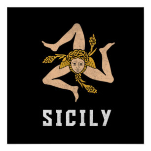 Póster Bandera de estilo Sicilia Vintage
