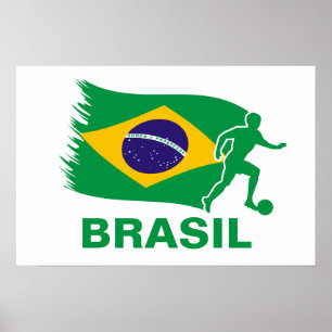 Póster Bandera de fútbol de Brasil