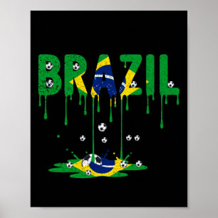 Póster Bandera de fútbol de Brasil goteando 
