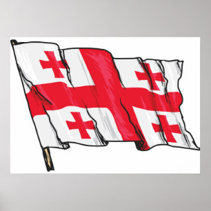 Póster Bandera de Georgia ondeando roja y blanca con cinc