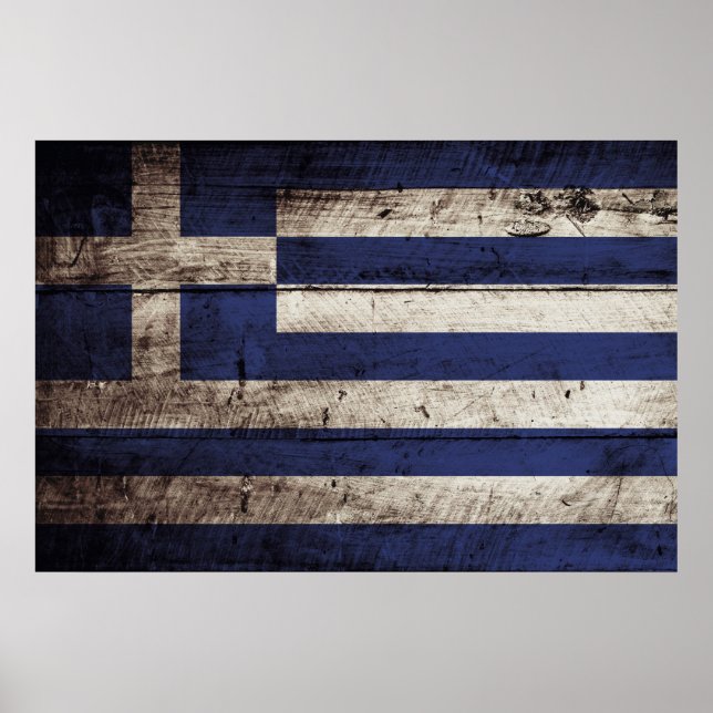 Póster Bandera de Grecia en grano de madera vieja (Frente)