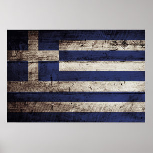 Póster Bandera de Grecia en grano de madera viejo