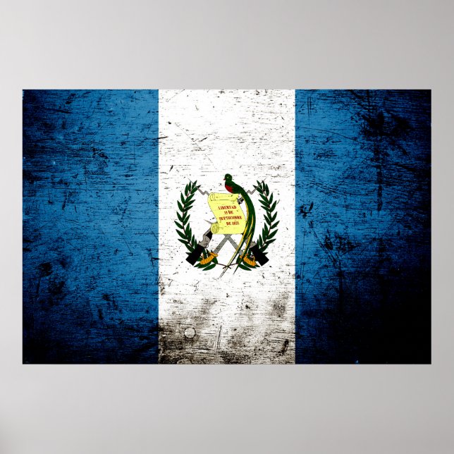 Póster Bandera de Guatemala de Grunge Negro (Frente)