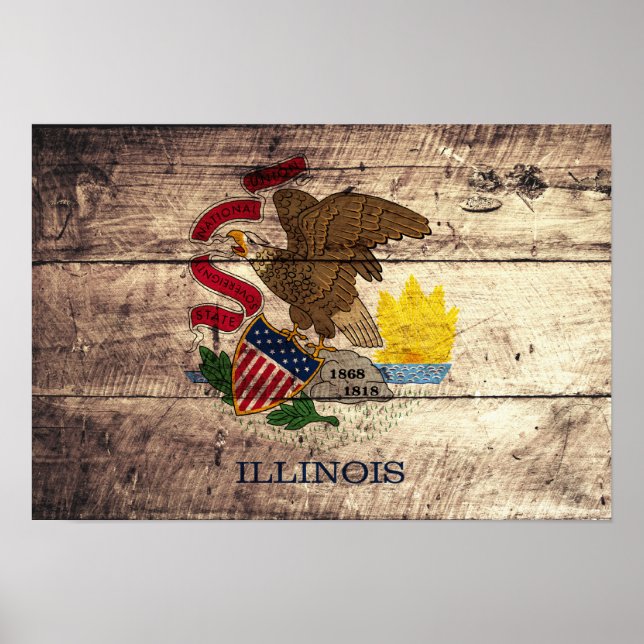Póster Bandera de Illinois de Madera Vieja; (Frente)