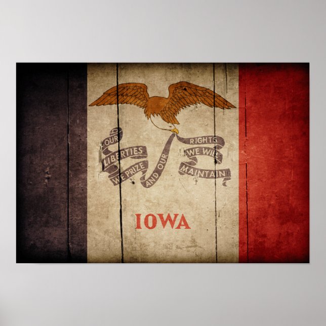 Póster Bandera de Iowa de madera trabajada (Frente)
