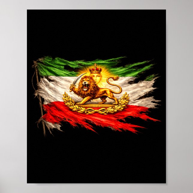 Póster Bandera de Irán con emblema de león y sol, Persia  (Frente)