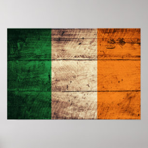 Póster Bandera de Irlanda de madera
