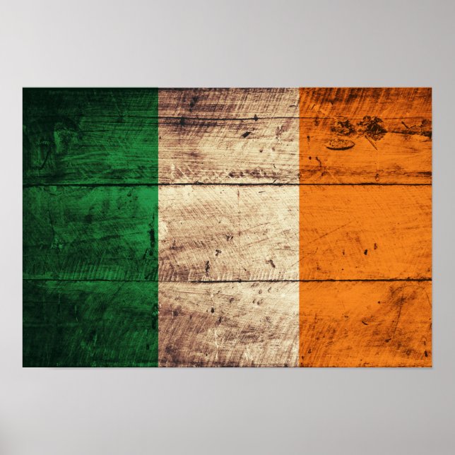 Póster Bandera de Irlanda de madera (Frente)