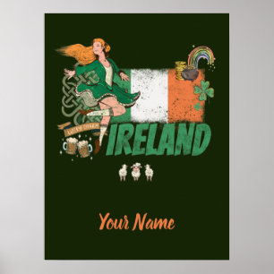 Póster Bandera de Irlanda de recuerdo del Día de San Patr