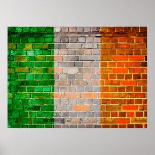 Póster Bandera de Irlanda en una pared de ladrillo