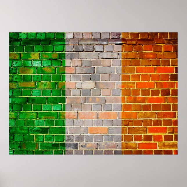 Póster Bandera de Irlanda en una pared de ladrillo (Frente)