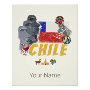 Póster Bandera de Isla de Pascua de Chile y Alpaca