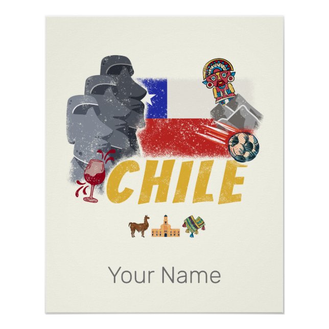 Póster Bandera de Isla de Pascua de Chile y Alpaca (Anverso)