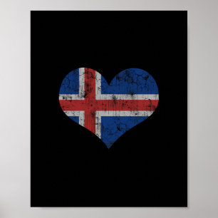 Póster Bandera de Islandia Islandés Amor Corazón Hogar Va