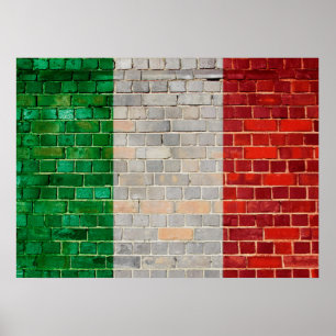 Póster Bandera de Italia en una pared de ladrillo