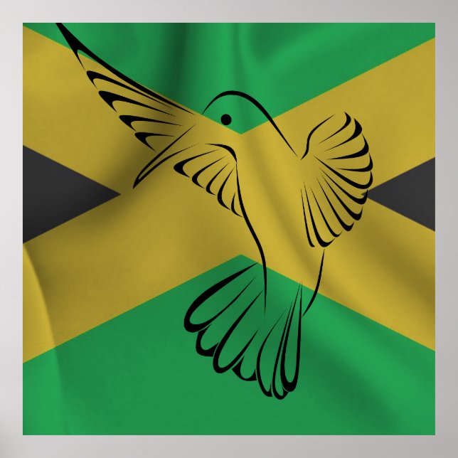 Póster Bandera de Jamaica con colibrí (Frente)