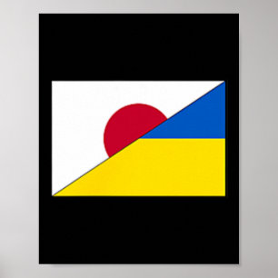 Póster Bandera de Japón Ucrania Soporte Japonés Ucraniano