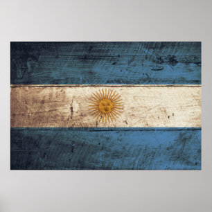 Póster Bandera de la Argentina en grano de madera viejo