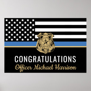 Póster Bandera de la Línea Azul de la Policía Felicitacio