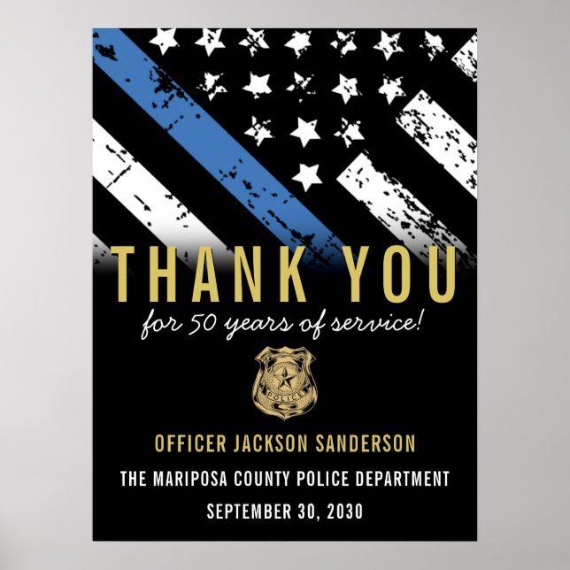 Póster Bandera de la Línea Azul del aniversario de la jub (Frente)