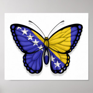 Póster Bandera de la mariposa de Bosnia y Herzegovina