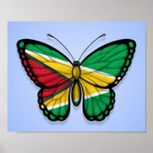 Póster Bandera de la mariposa de Guyana en azul