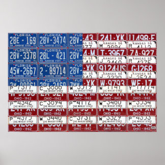 Póster Bandera de la placa de la licencia de los Estados