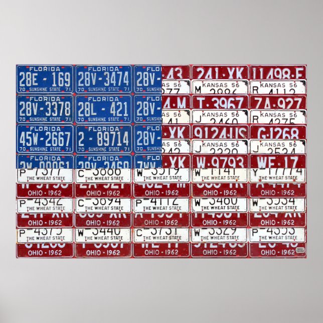 Póster Bandera de la placa de la licencia de los Estados  (Frente)