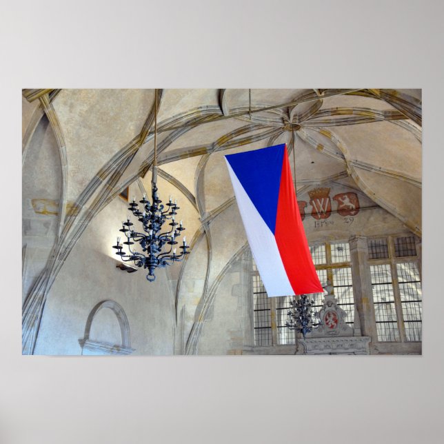 Póster Bandera de la República Checa en el Castillo de Pr (Frente)
