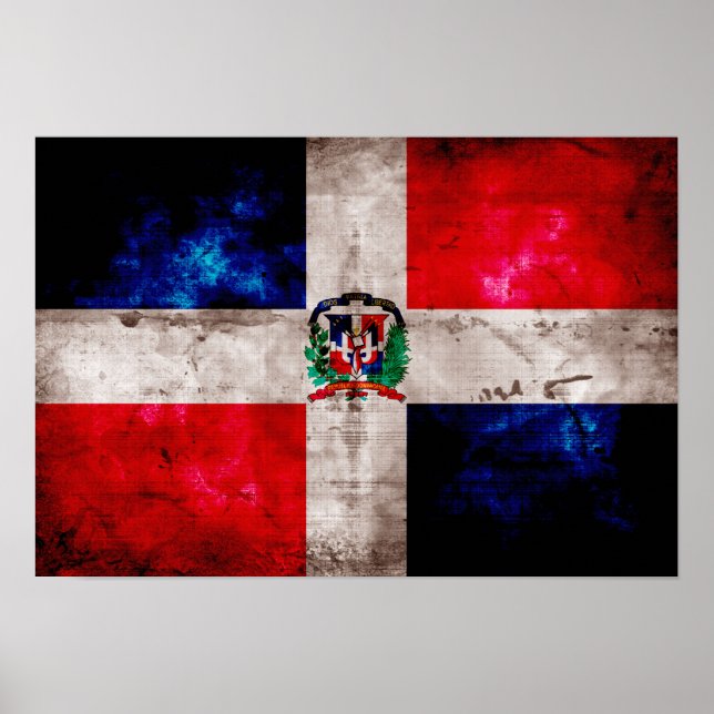 Póster Bandera de la República Dominicana con el tiempo m (Frente)
