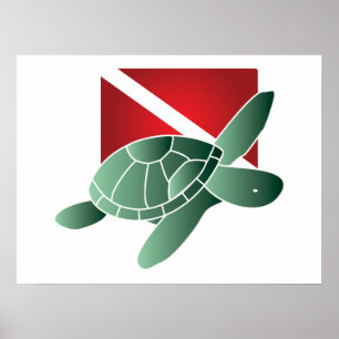 Póster Bandera de la zambullida de la tortuga de mar